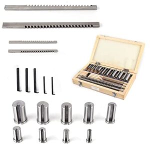 18 Pcs Hss Keyway Broach Sets in Fitted Box,Keyway Broach Kit 4 Broaches＆9 Collared Bushings＆5 Shims,High Speed Steel Material Metalworking Industrial Tools for Lathe