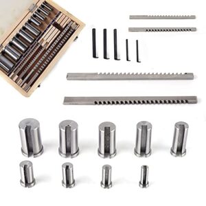 18 Pcs Hss Keyway Broach Sets in Fitted Box,Keyway Broach Kit 4 Broaches＆9 Collared Bushings＆5 Shims,High Speed Steel Material Metalworking Industrial Tools for Lathe