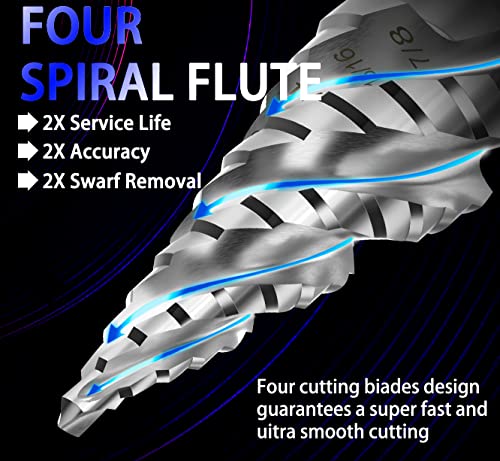 M35 Cobalt Step Drill Bit 1/8" - 1/2"（13 Sizes），Four Helical Flutes, 1/4" Hex Shank Drill.M35 Cobalt Step Drill Bit for Working Metal, Wood, Aluminum, Plastic, Great for DIYers