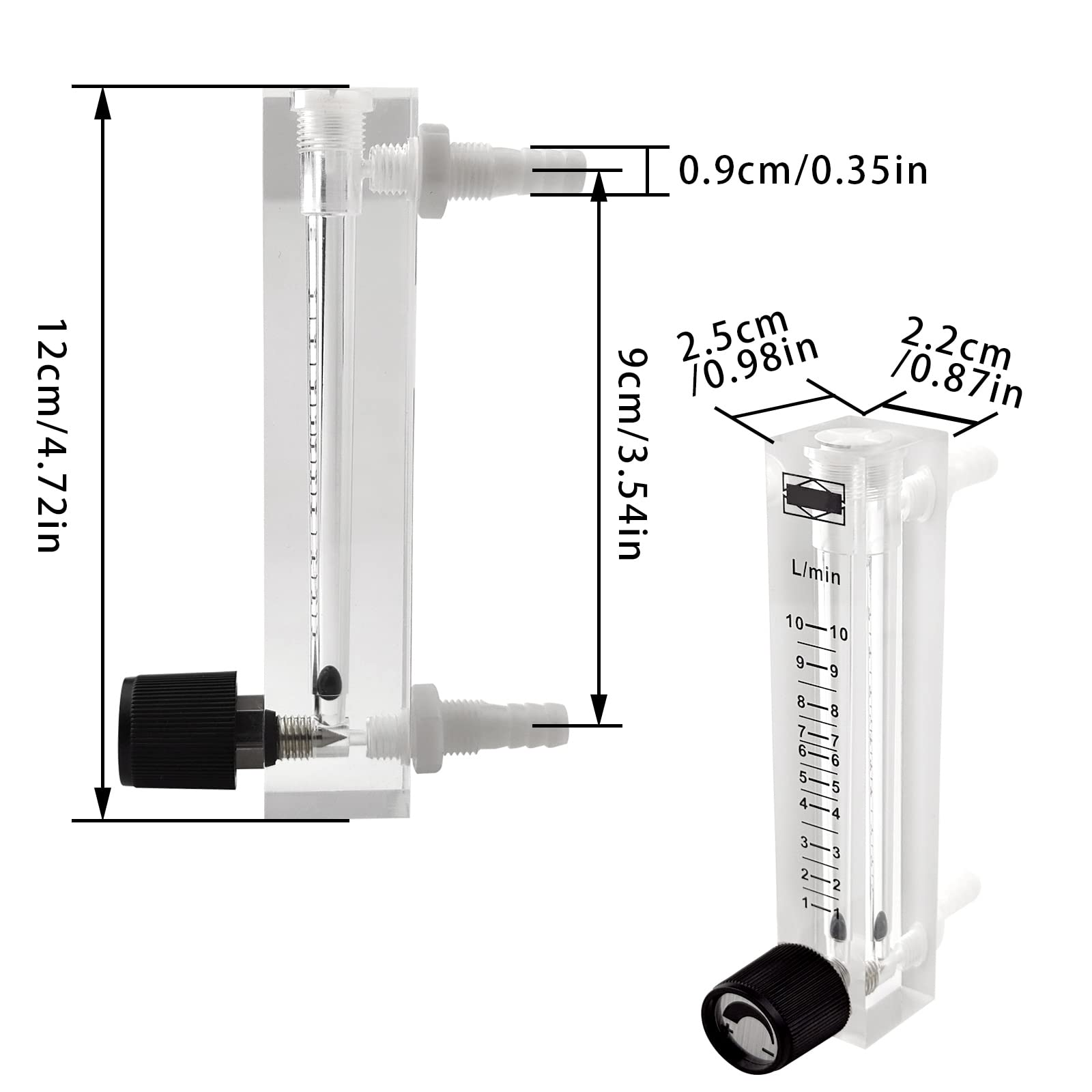 Gas Flowmeter, Multicolor Acrylic 1-10LPM Oxygen Air Gas Flowmeter with Control Valve for Measuring Controlling Gas Flow (1-10LPM)