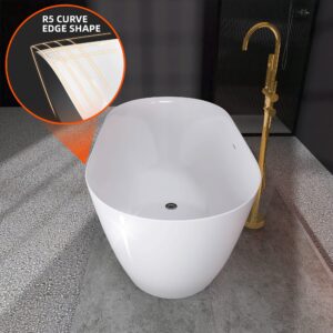 ZUAGCO Free Standing Tub 59" Curve Shape Acrylic Freestanding Bathtub Adjustable Modern Soaking Tub with Integrated Slotted Overflow and Removable Pop-up Drain Anti-clogging Glossy White 59"x30"