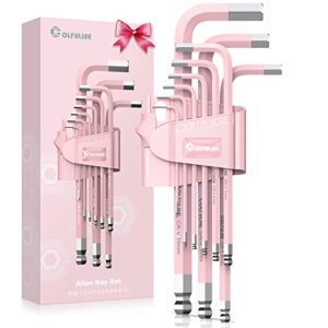 colfuline 9 pcs pink allen key set, long ball end hex key set, cr-v allen wrench set for women, size 1.5-10mm with colour-coding for best gifts and home repair