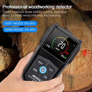 Pinless Moisture Meter, MESTEK Wood Moisturer Meter for Non-Destructive Moisture Detection in Lumber Drywall Firewood Masonry Plaster Floor Concrete Building with Color LCD Sound Alarm