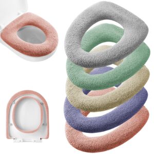legigo 5 pack thicker bathroom toilet seat cover pads- soft warmer toilet seat cushion cover stretchable washable fiber cloth, easy installation comfortable toilet lid seat cover(knit elongated light)