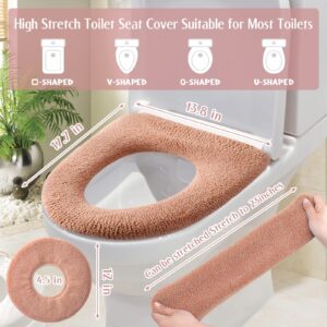 Legigo 5 Pack Thicker Bathroom Toilet Seat Cover Pads- Soft Warmer Toilet Seat Cushion Cover Stretchable Washable Fiber Cloth, Easy Installation Comfortable Toilet Lid Seat Cover(Knit Elongated Light)