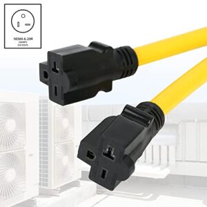 3FT NEMA 6-20P to Two 6-20R Y Splitter Power Cord, HDWS Splitter Power Cord, 20 AMP 250V 5000W for Air Compressors Pool Pump