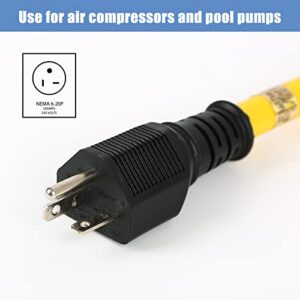 3FT NEMA 6-20P to Two 6-20R Y Splitter Power Cord, HDWS Splitter Power Cord, 20 AMP 250V 5000W for Air Compressors Pool Pump