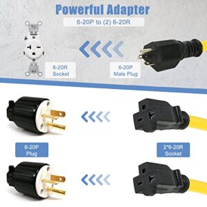 3FT NEMA 6-20P to Two 6-20R Y Splitter Power Cord, HDWS Splitter Power Cord, 20 AMP 250V 5000W for Air Compressors Pool Pump