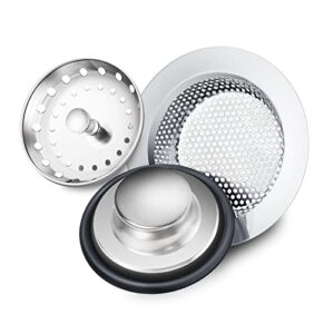 3 pieces kitchen sink stopper strainer, garbage disposal plug, anti-clogging stainless steel sink disposal stopper, perforated basket drain filter sieve or keep water for standard kitchen sink drain