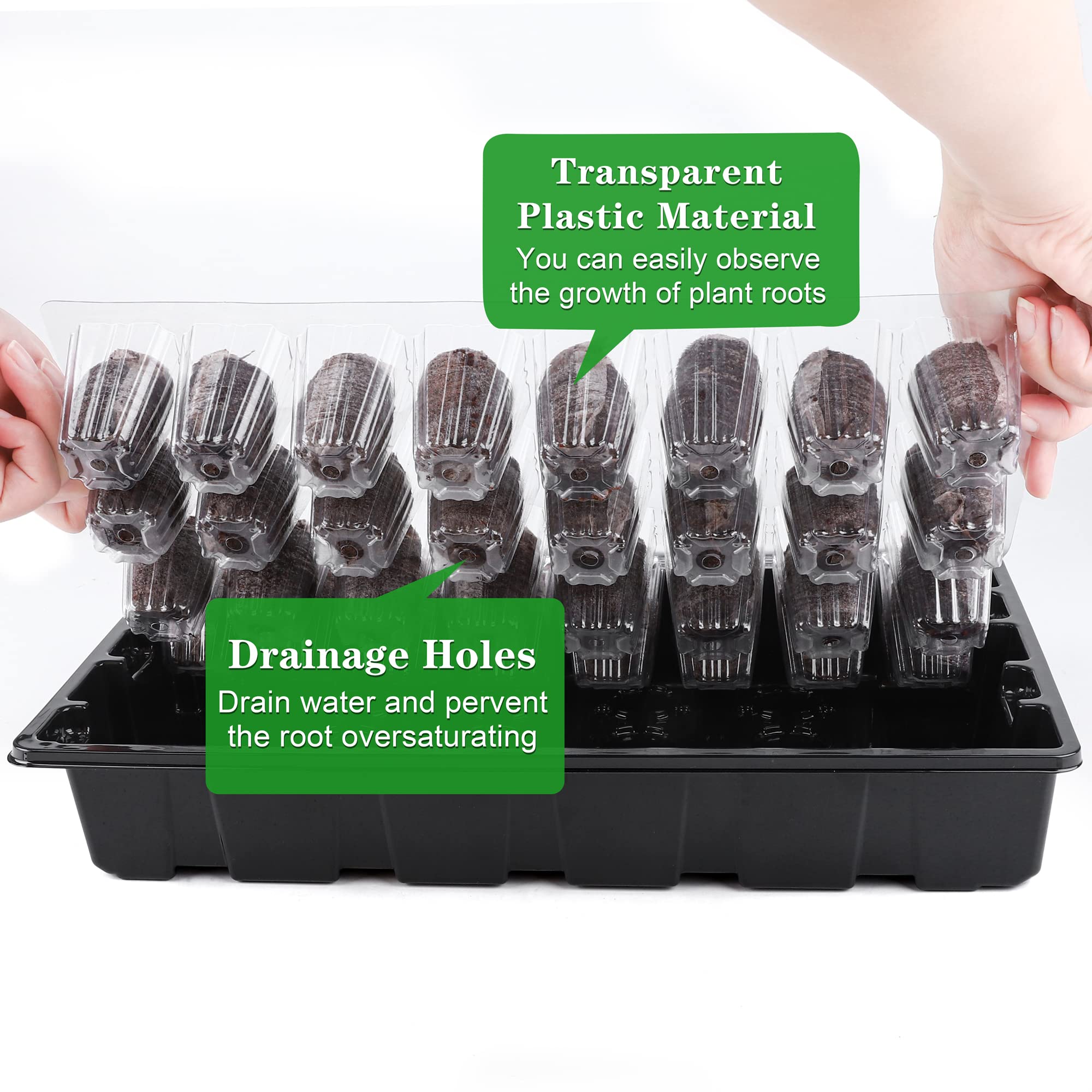 Hahood 3 Pack Seed Starter Tray Kit 120-Cells Germination Starter Tray with Humidity Dome and Base Including 120 Peat Pellets, Plant Labels, Tool, Plastic Plant Growing Tray for Garden Planting, Black