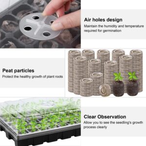 Hahood 3 Pack Seed Starter Tray Kit 120-Cells Germination Starter Tray with Humidity Dome and Base Including 120 Peat Pellets, Plant Labels, Tool, Plastic Plant Growing Tray for Garden Planting, Black