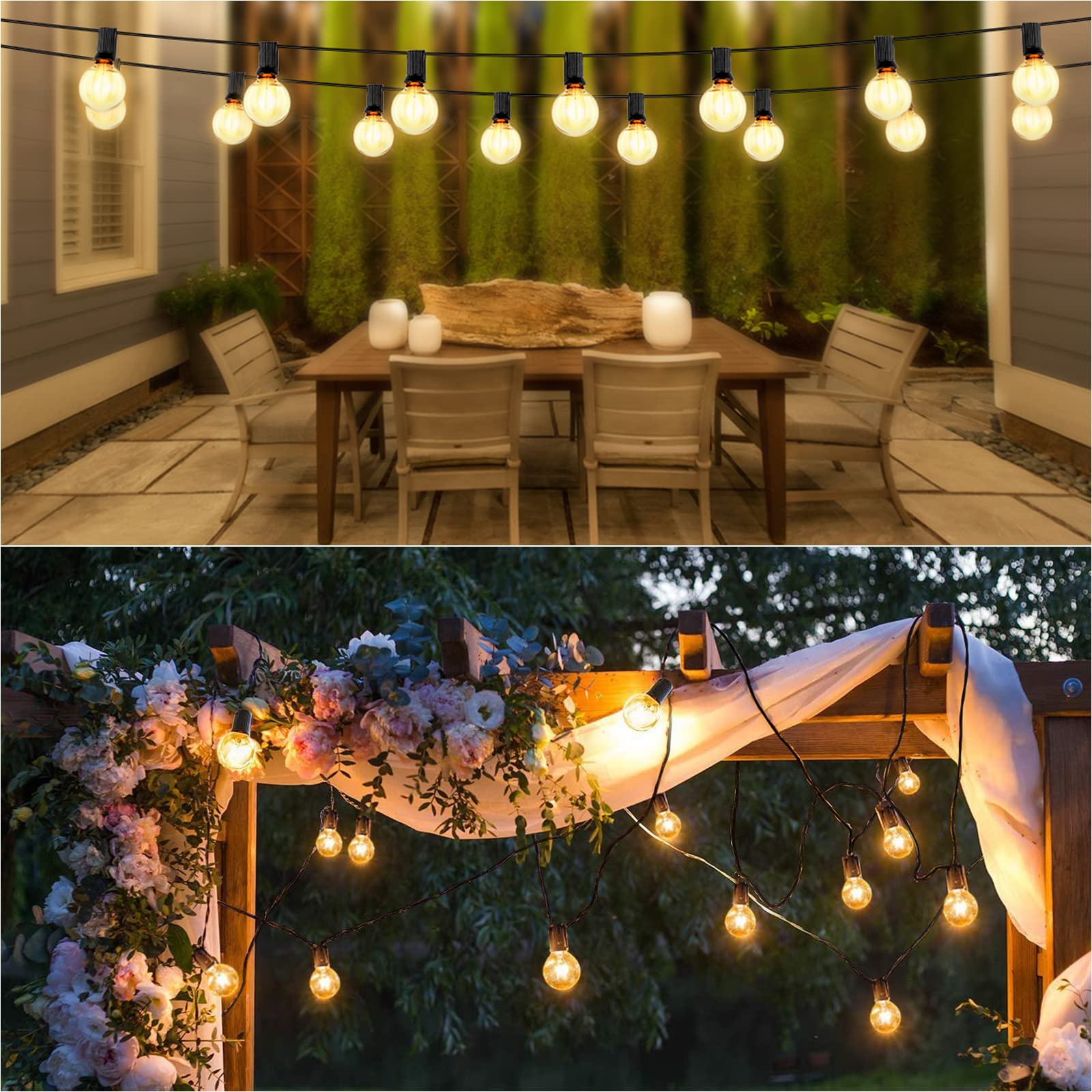 Outdoor String Lights 100FT(50*2Pack) with 52 Bulbs led outdoor string lights for Waterproof, G40 Outdoor Strings Light Connectable Commercial Patio Hanging Lights for House Backyard Balcony Party