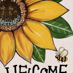 Covido Welcome Spring Summer Sunflower Decorative Garden Flag, Bee Yard Outside Decorations, Fall Autumn Farmhouse Outdoor Small Home Decor Double Sided 12 x 18