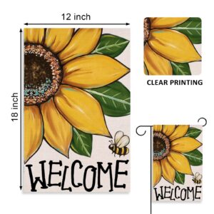 Covido Welcome Spring Summer Sunflower Decorative Garden Flag, Bee Yard Outside Decorations, Fall Autumn Farmhouse Outdoor Small Home Decor Double Sided 12 x 18