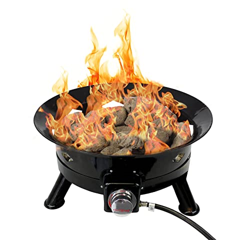 Flame King Smokeless Propane Fire Pit, 24-inch Portable Firebowl, 58K BTU with Self Igniter, Cover, & Carry Straps for RV, Camping, & Outdoor Living