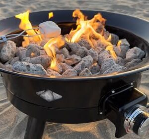 Flame King Smokeless Propane Fire Pit, 24-inch Portable Firebowl, 58K BTU with Self Igniter, Cover, & Carry Straps for RV, Camping, & Outdoor Living