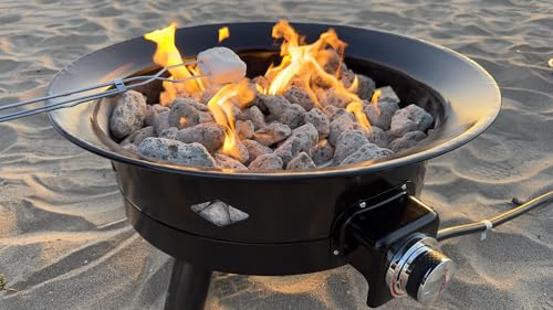 Flame King Smokeless Propane Fire Pit, 24-inch Portable Firebowl, 58K BTU with Self Igniter, Cover, & Carry Straps for RV, Camping, & Outdoor Living