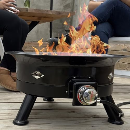 Flame King Smokeless Propane Fire Pit, 24-inch Portable Firebowl, 58K BTU with Self Igniter, Cover, & Carry Straps for RV, Camping, & Outdoor Living