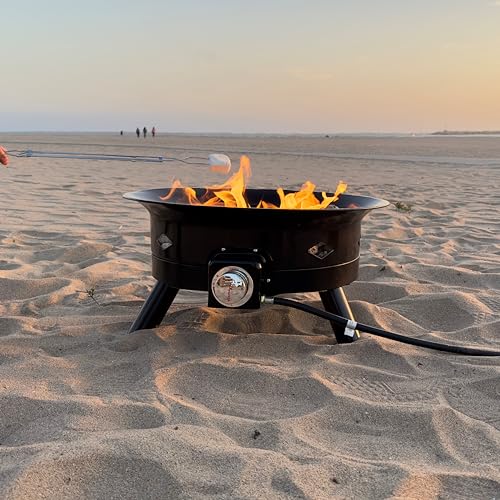 Flame King Smokeless Propane Fire Pit, 24-inch Portable Firebowl, 58K BTU with Self Igniter, Cover, & Carry Straps for RV, Camping, & Outdoor Living