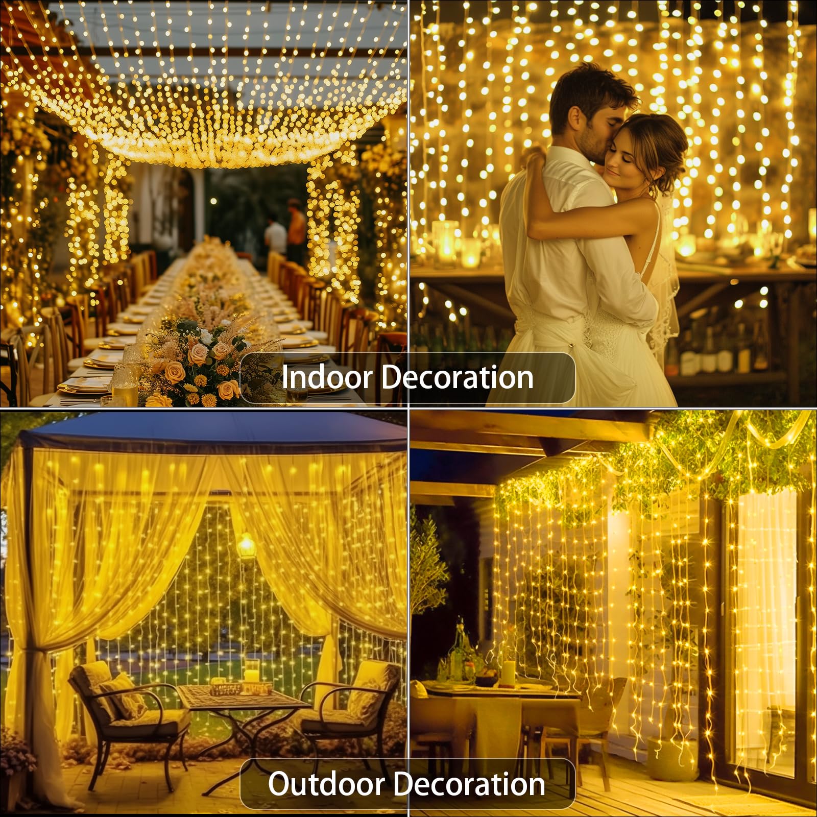 Upgraded Solar Curtain Lights, 300 LED Outdoor Waterproof Solar Powered Waterfall String Lights for Patio Gazebo Backdrop Garden with USB Rechargeable Remote Hanging Twinkle Curtain Fairy Lights