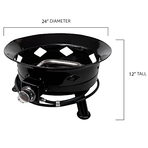 Flame King Smokeless Propane Fire Pit, 24-inch Portable Firebowl, 58K BTU with Self Igniter, Cover, & Carry Straps for RV, Camping, & Outdoor Living