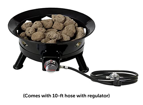 Flame King Smokeless Propane Fire Pit, 24-inch Portable Firebowl, 58K BTU with Self Igniter, Cover, & Carry Straps for RV, Camping, & Outdoor Living