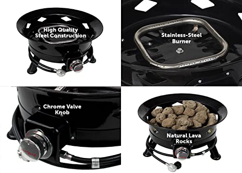 Flame King Smokeless Propane Fire Pit, 24-inch Portable Firebowl, 58K BTU with Self Igniter, Cover, & Carry Straps for RV, Camping, & Outdoor Living