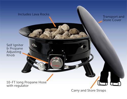 Flame King Smokeless Propane Fire Pit, 24-inch Portable Firebowl, 58K BTU with Self Igniter, Cover, & Carry Straps for RV, Camping, & Outdoor Living