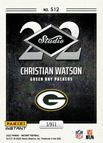 2022 Panini Instant Studio Football #S12 Christian Watson Rookie Card Packers - Only 911 made!