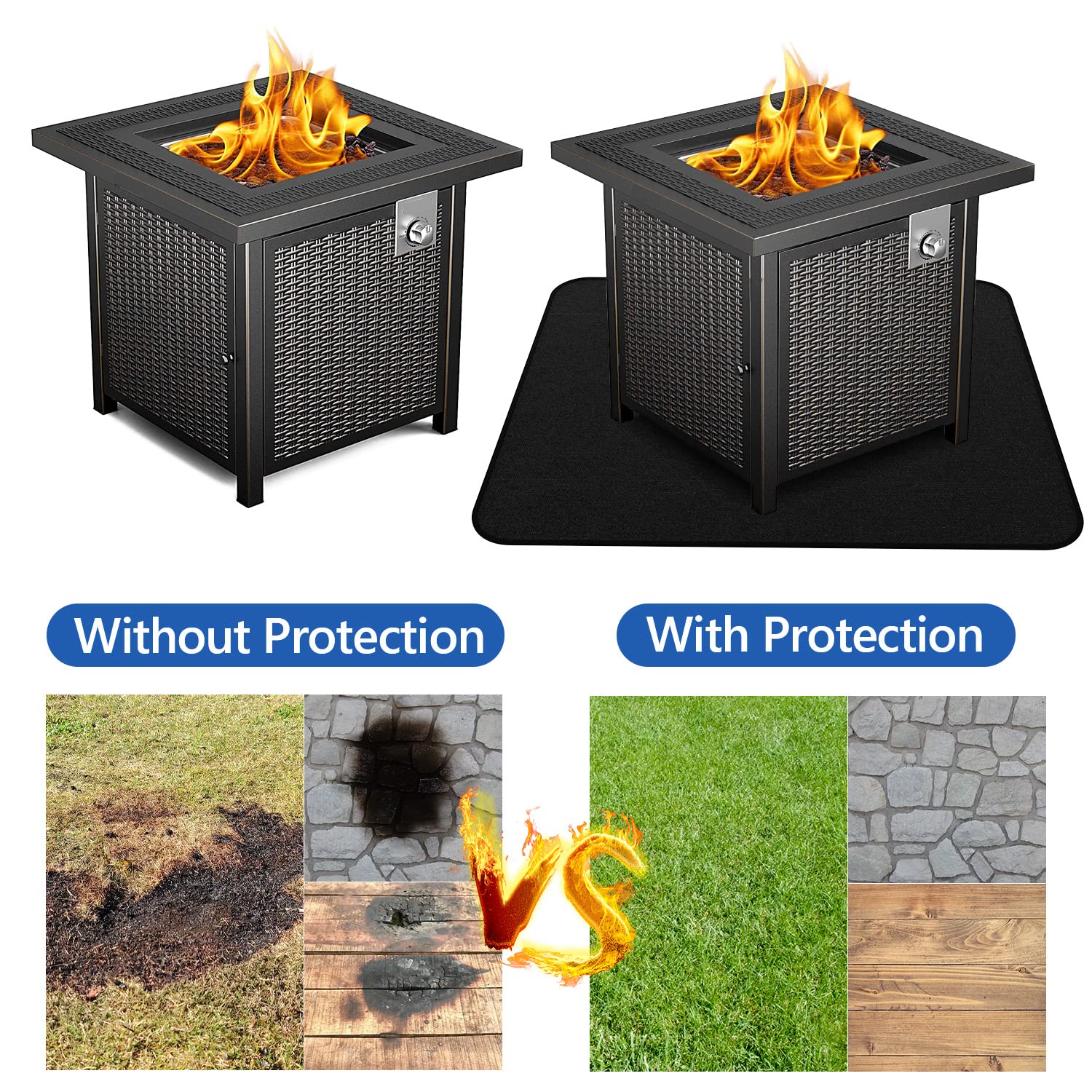 Under Grill Mat, 48×30 inches Deck and Patio Protective Mats, Double-Sided Fireproof Oil-Proof Grill Mats for Outdoor Grill, Fireproof Grill Pads for Outdoor Charcoal, Flat Top, Smokers, Gas Grills