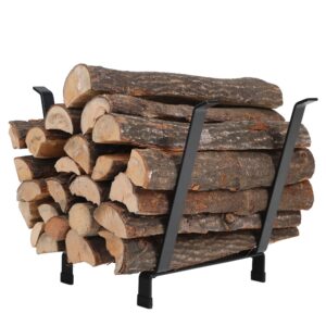 mfstudio firewood rack outdoor indoor, classic iron fire wood storage racks heavy duty holder log rack, black