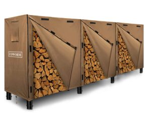 coworm heavy duty firewood rack cover 12 ft, 600d log rack cover waterproof - brown, with zipper and velcro (log rack not included)