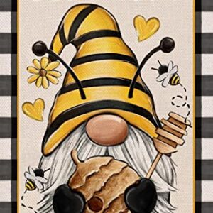 Covido Bee Happy Gnome Spring Decorative Garden Flag, Buffalo Plaid Check Summer Yard Outside Decorations, Farmhouse Outdoor Small Home Decor Double Sided 12 x 18