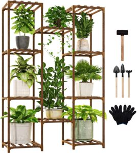 gentingbro indoor plant shelf stand outdoor tall plant rack for 11 pots large hanging plant holder for multiple plants patio balcony garden