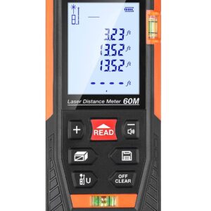 Classic Laser Measure，Digital Laser Measure w/2 Bubble Levels, M/in/Ft/Ft+in Unit Change, Large Backlit LCD, IP54 Shockproof & Waterproof, Live Measuring, Area, Volume, Pythagoras