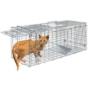 humane catch and release live animal trap cage cat trap for raccoons groundhogs mouse squirrel traps 24 inch steel outdoor small animal trap no-kill trapping kit collapsible & easy to use