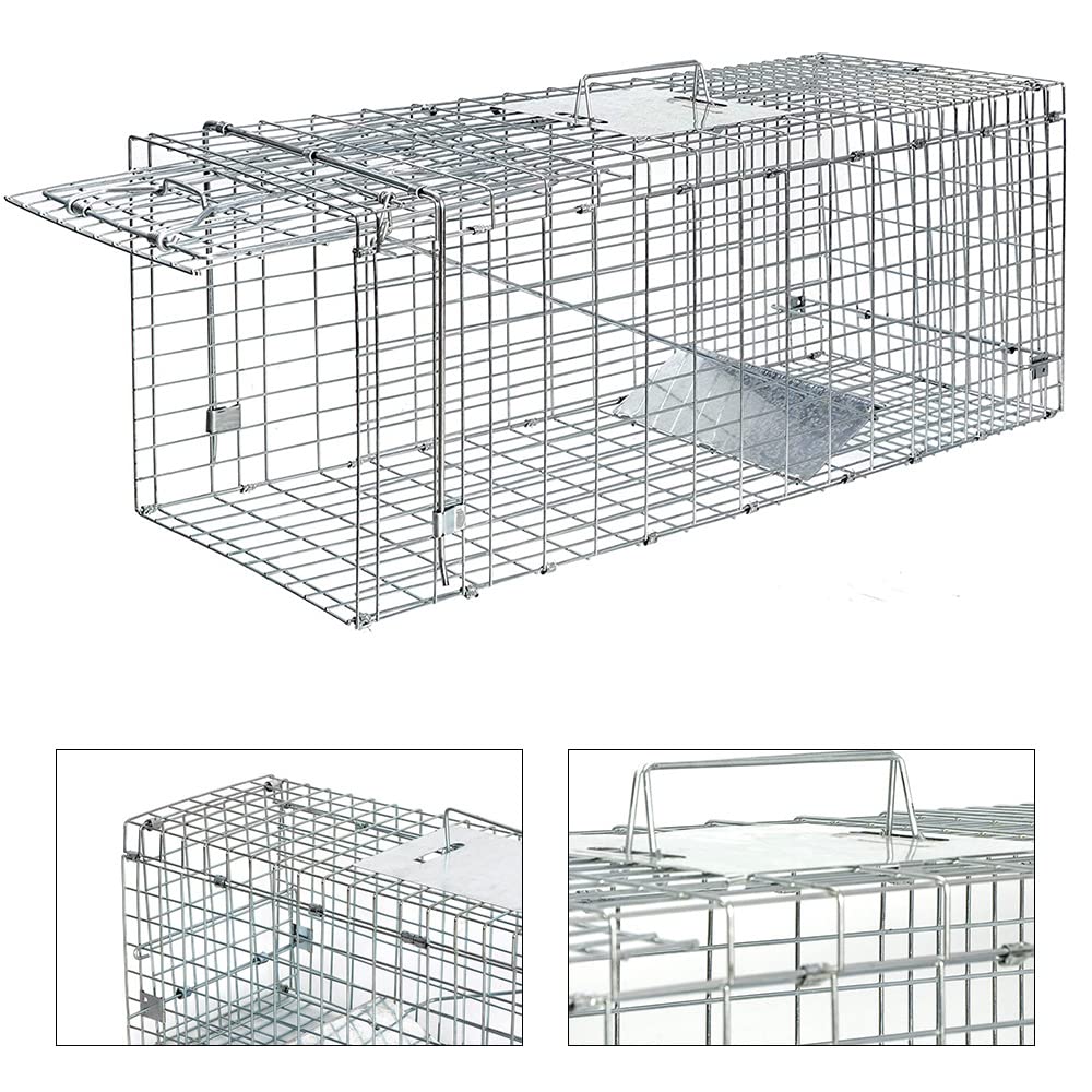 Humane Catch and Release Live Animal Trap Cage Cat Trap for Raccoons Groundhogs Mouse Squirrel Traps 24 Inch Steel Outdoor Small Animal Trap No-Kill Trapping Kit Collapsible & Easy to Use