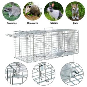 Humane Catch and Release Live Animal Trap Cage Cat Trap for Raccoons Groundhogs Mouse Squirrel Traps 24 Inch Steel Outdoor Small Animal Trap No-Kill Trapping Kit Collapsible & Easy to Use