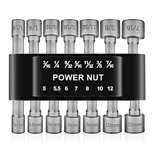 BOEN 14 Piece Power Nuts Driver Drill Bit Tools Set, 1/4 inch Driver Hex Metric & SAE Socket Wrench Screw for Power Tools