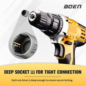 BOEN 14 Piece Power Nuts Driver Drill Bit Tools Set, 1/4 inch Driver Hex Metric & SAE Socket Wrench Screw for Power Tools