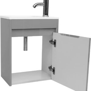 UEV 16" Small Bathroom Vanity Wall Mounted,Grey Small Bathroom Vanity with Ceramic Sink,Bathroom Vanity and Sink Combo,Chrome Faucet P-Trap Include (Grey)