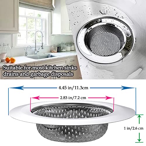 YOKELLMUX Kitchen Sink Drain Strainer - 2 Pcs Stainless Steel Sink Strainer, Food Strainer for Kitchen Sink, Rust Free Basket Food Catcher for Most Kitchen Sinks, Large Wide Rim 4.5 Inch