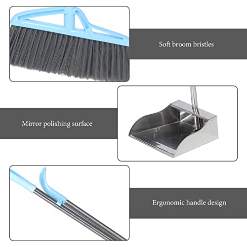 Ipetboom 1 Set Stainless Steel Trash Shovel Garbage Kitchen Broom Upright Pans Dog Waste Trash can Stand up Dustpan ladlebroom Deck kit Office Stainless Steel + Plastic Handheld Floor Brush