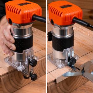 THINKWORK Compact Router, 6.5-Amp 1.25 HP Compact Wood Palm Router Tool, 6 Variable Speeds Wood Trimmer with 15 Pieces 1/4" Router Bits Set, 30000R/MIN