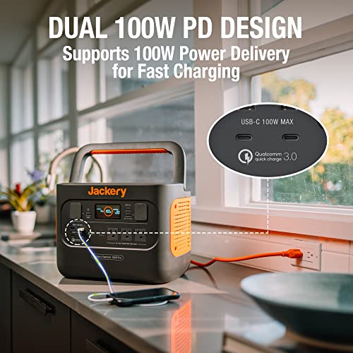 Jackery Explorer 1000 Pro Portable Power Station, Solar Generator with 1002Wh, 2x100W PD Ports, 1.8H to Full Charge, Compatible with SolarSagas, for Outdoor RV, Camping, Emergencies (Renewed)