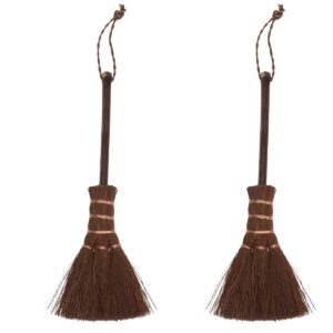 Cabilock 2 Pcs Brown Silk Broom Dollhouse Accessories Dining Room Table Decor Computer Brush Whisk Broomstick Straw Desk Cleaning Brush Table Fireplace Tea Ceremony Brush Small Broom Large