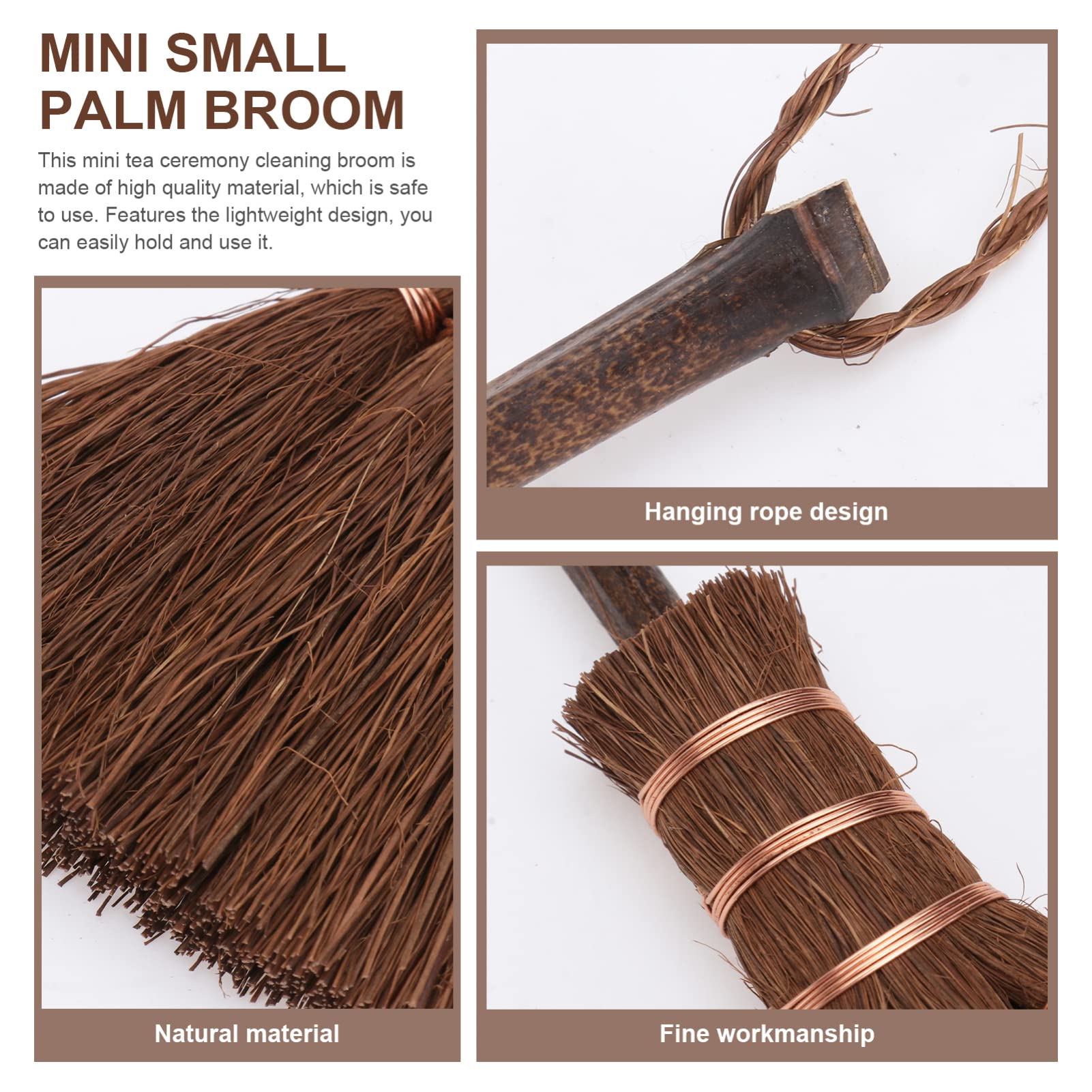 Cabilock 2 Pcs Brown Silk Broom Dollhouse Accessories Dining Room Table Decor Computer Brush Whisk Broomstick Straw Desk Cleaning Brush Table Fireplace Tea Ceremony Brush Small Broom Large