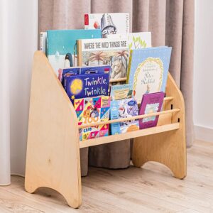 montessori bookshelf for toddler wood kids playroom furniture natural wooden nursery gift birthday baby neutral room storage shelf large bookcase child decor idea (small, natural)