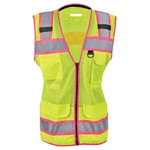 j. j. keller & associates, inc. women's high visibility safety vest with pink trim, type r class 2, medium, safegear