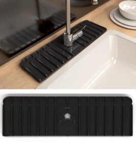 blissy life kitchen sink splash guard - silicone mat behind faucet, handle drip water catcher tray, counter backsplash protector for bathroom kitchen rvs farmhouse - 14 inches (black)